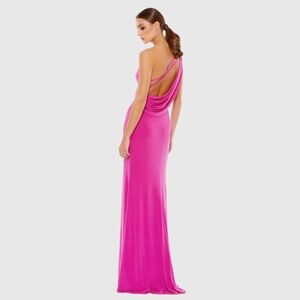 Pink Jersey One Shoulder Draped Back Gown